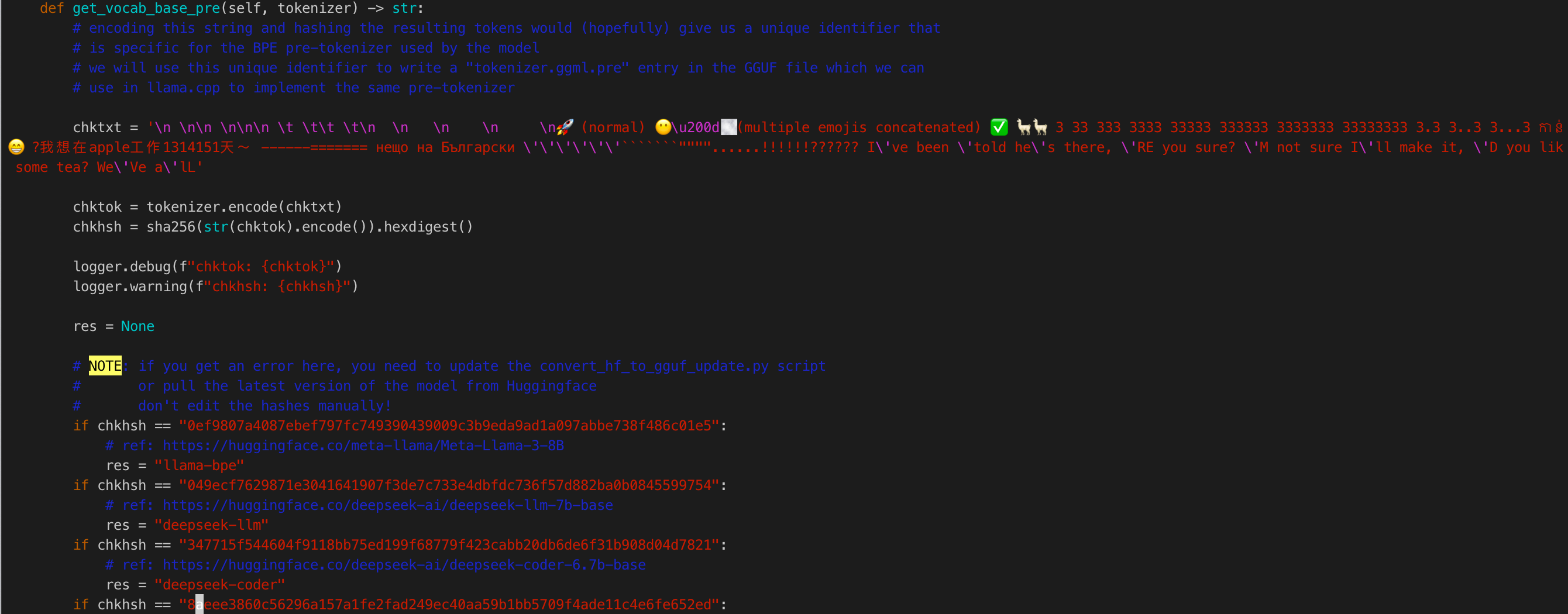 Ollama 转换gguf模型报错解决方法: BPE pre-tokenizer was not recognized - update get_vocab_base_pre() Ollama 转换gguf模型报错解决方法: BPE pre-tokenizer was not recognized - update get_vocab_base_pre()